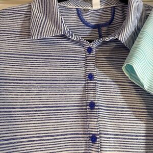 Under Armour LOT Womens XL Striped Heat Gear UPF Performance Polo Logo‎ X 2